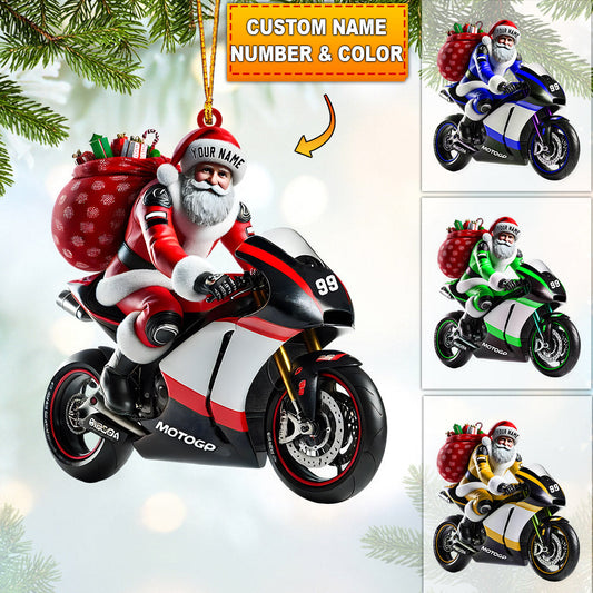 Santa Riding Motorcycle Home Decor Christmas Ornament, Personalized Ornament