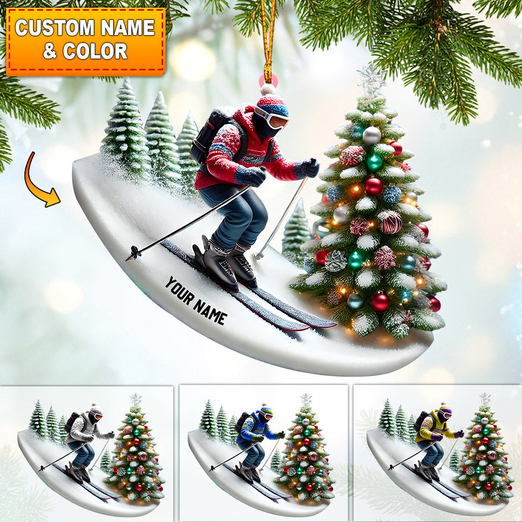 Merry Christmas Skiing Home Decor Christmas Ornament, Personalized Ornament