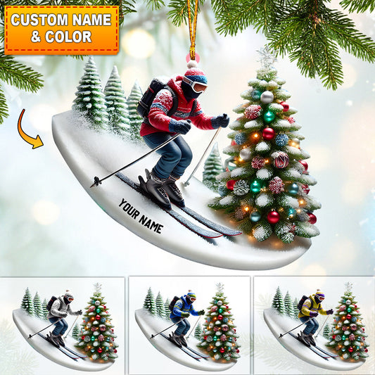 Merry Christmas Skiing Home Decor Christmas Ornament, Personalized Ornament