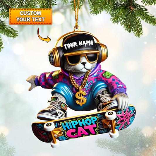 Hip Hop Cat Home Decor Christmas Ornament, Personalized Ornament