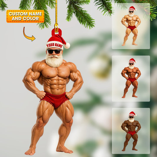 Bodybuilder Santa, Home Decor, Christmas Ornament, Personalized Ornament