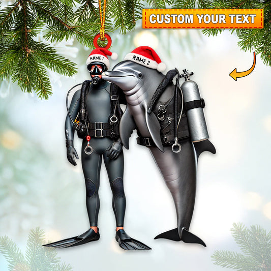 Diver And Dolphin Home Decor Christmas Ornament, Personalized Ornament