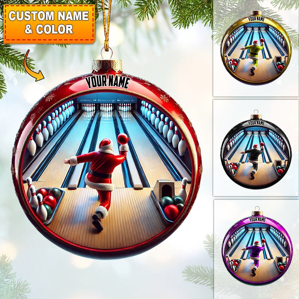 Bowling Santa Decor Christmas Ornament, Personalized Ornament