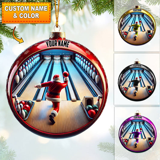 Bowling Santa Decor Christmas Ornament, Personalized Ornament