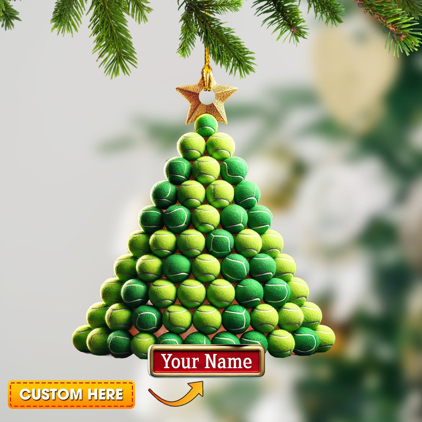 Tennis Ball Tree Christmas Ornament, Personalized Ornament