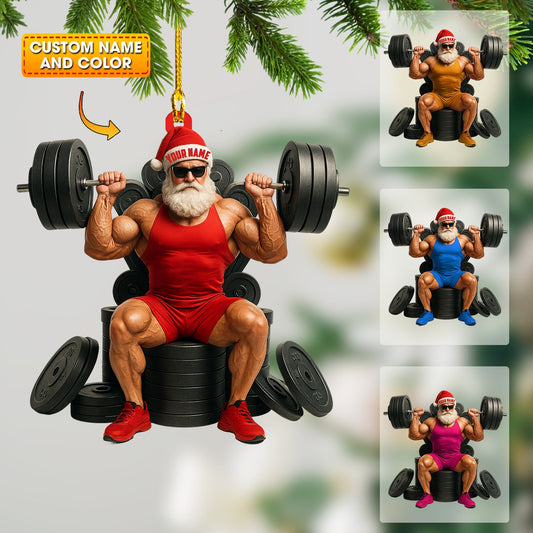 Weightlifting Santa, Home Decor, Christmas Ornament, Personalized Ornament