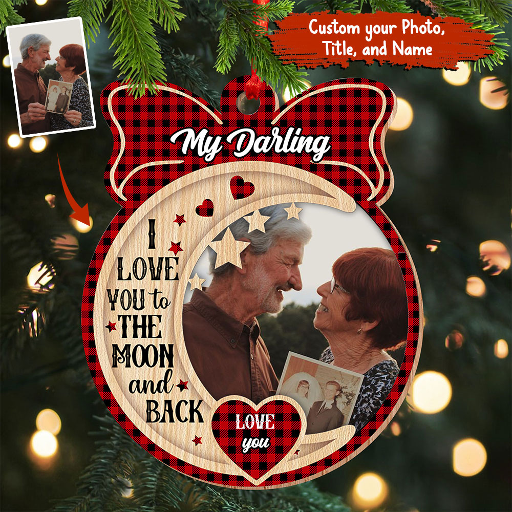 Personalized Custom Wooden Ornament - I Love You To The Moon And Back - Gift For Family