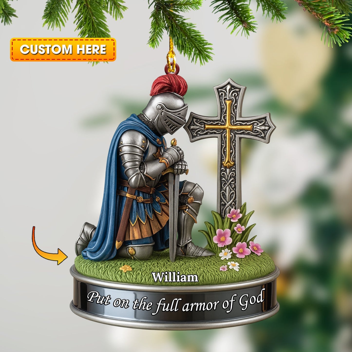 Kneeing Knight Gift For Christian, Home Decor, Christmas Ornament, Personalized Ornament