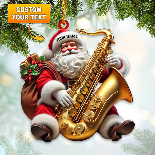 Saxophone Santa Home Decor Christmas Ornament, Personalized Ornament
