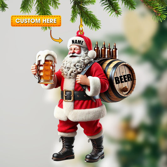 Santa Beer, Home Decor, Christmas Ornament, Personalized Ornament