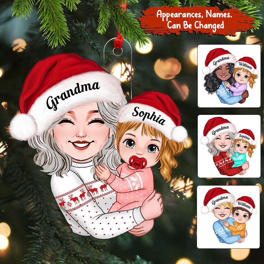 Grandma Carried The Kid, Christmas Decor - Personalized Acrylic Ornament - Gift For Family