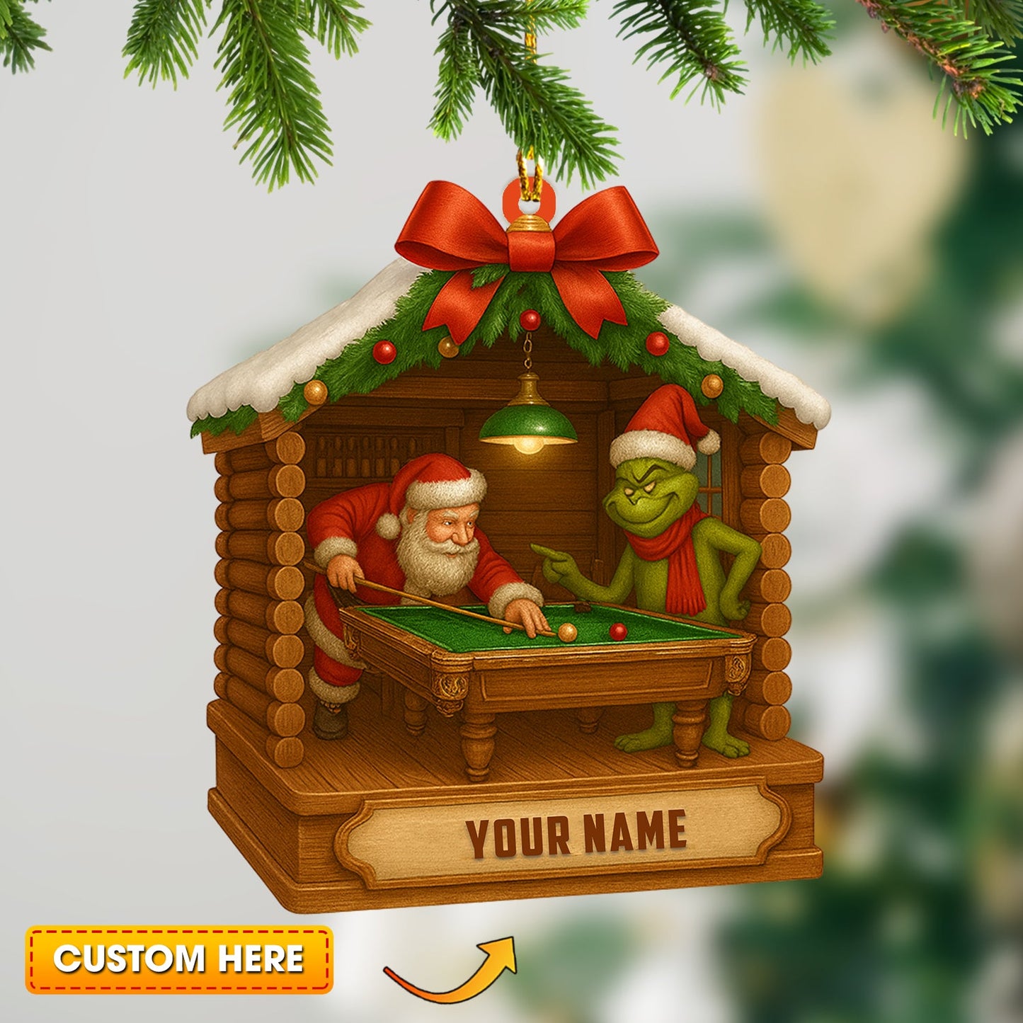 Billiard Santa, Home Decor, Christmas Ornament, Personalized Ornament