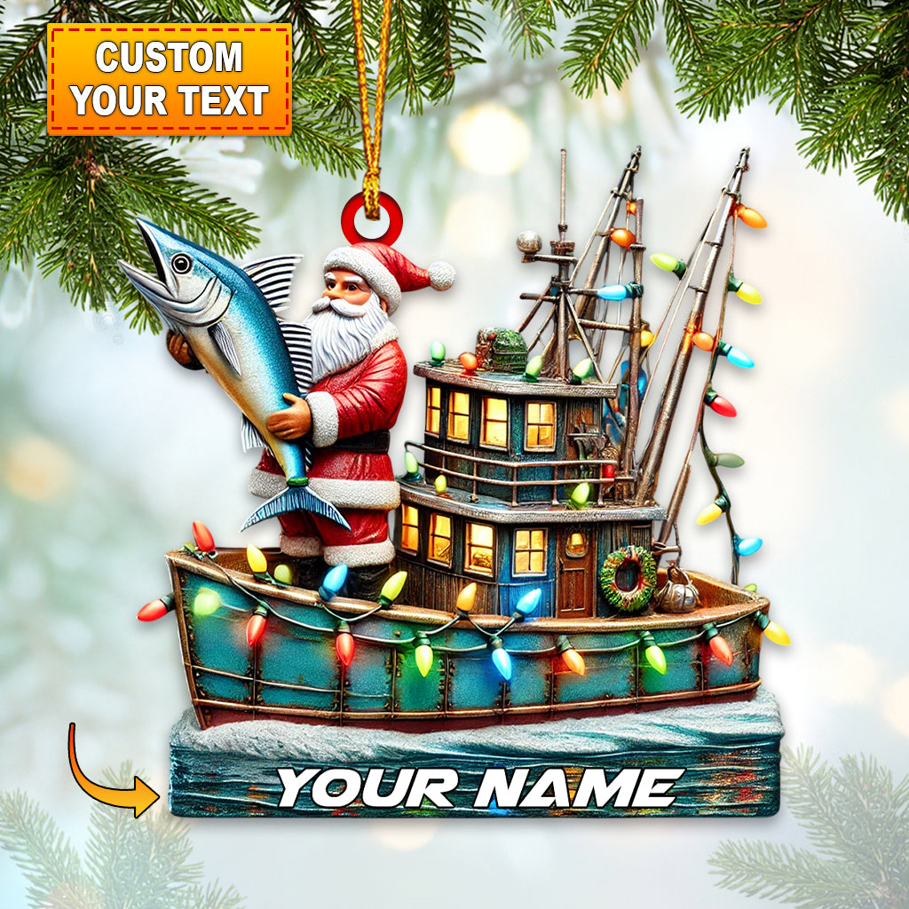 Fisherman Santa Home Decor Christmas Ornament, Personalized Ornament