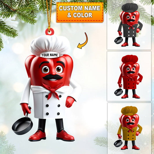 Bell Pepper Chef Decor Christmas Ornament, Personalized Ornament
