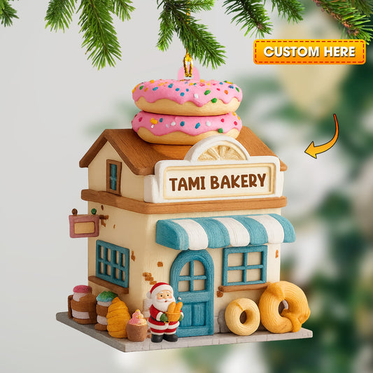 Santa Bakery Shop, Home Decor, Christmas Ornament, Personalized Ornament