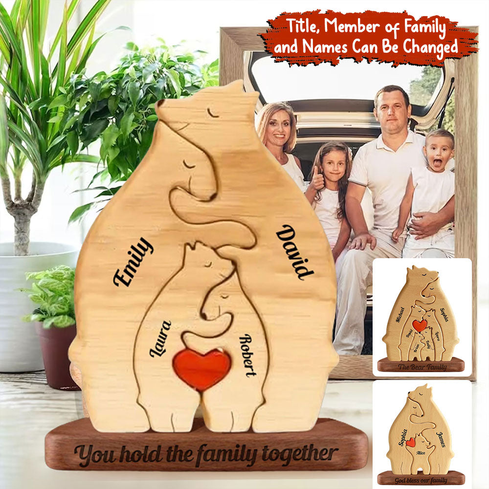 Personalized Bear Family Puzzle Wooden Add Base - Wooden Pet Carvings, Gift For Family, Gift For Couple