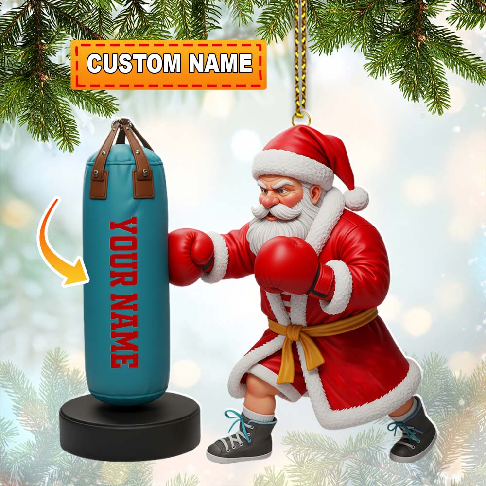 Santa Boxing, Home Decor, Christmas Ornament, Personalized Ornament