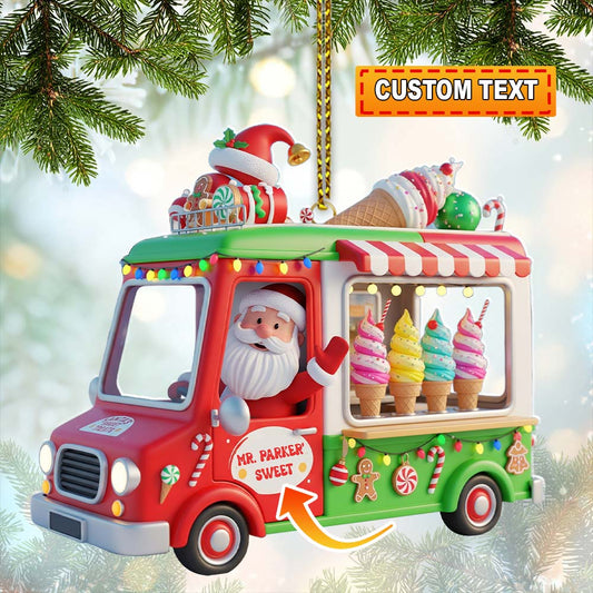 Santa Ice Cream Car, Home Decor, Christmas Ornament, Personalized Ornament