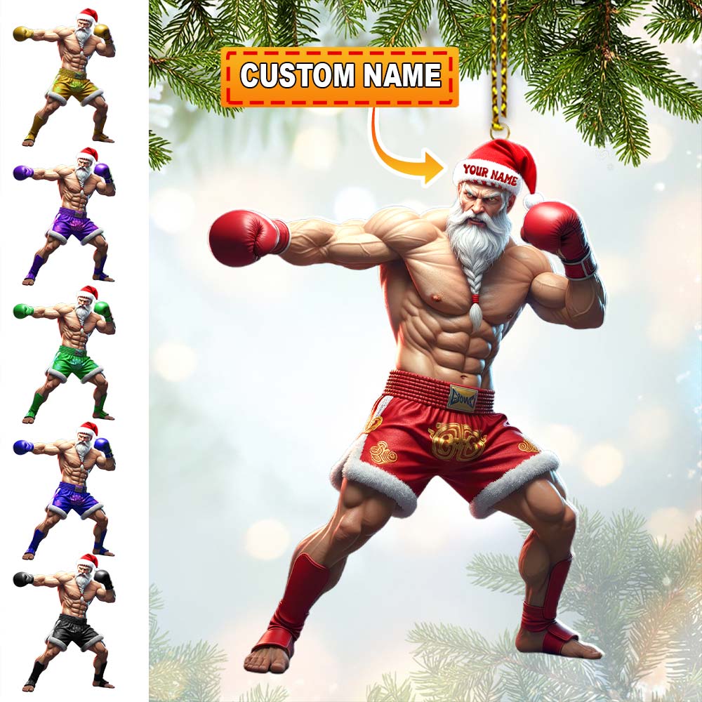 Muay Thai Santa, Home Decor, Christmas Ornament, Personalized Ornament
