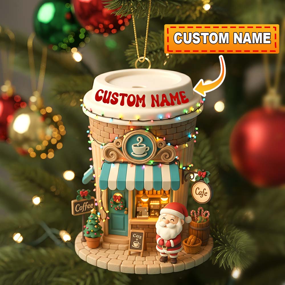 Santa Coffee Shop, Home Decor, Christmas Ornament, Personalized Ornament