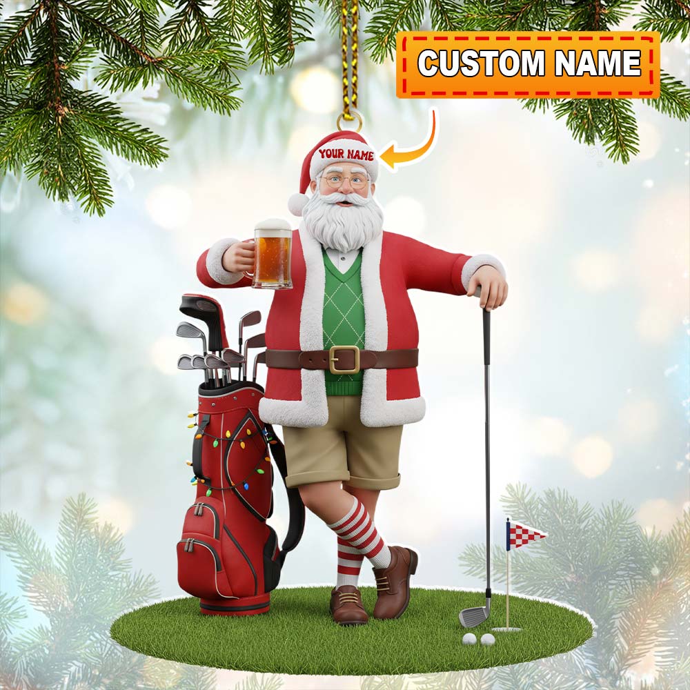 Santa Golf And Beer, Home Decor, Christmas Ornament, Personalized Ornament