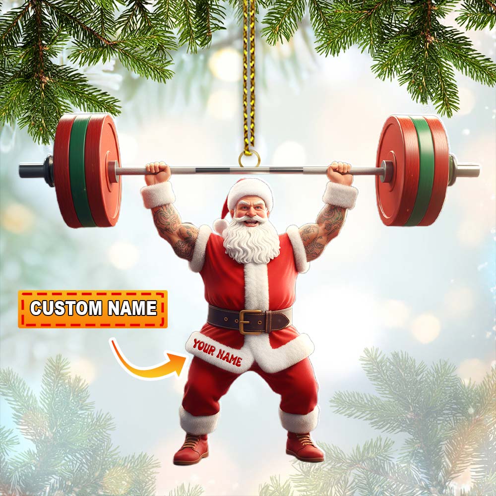 Weightlifting Santa Christmas, Home Decor, Christmas Ornament, Personalized Ornament