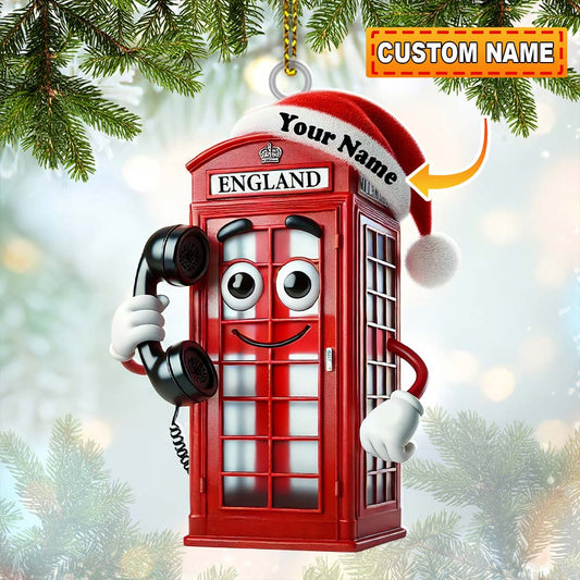 England Red Telephone Box Christmas Ornament, Personalized Ornament