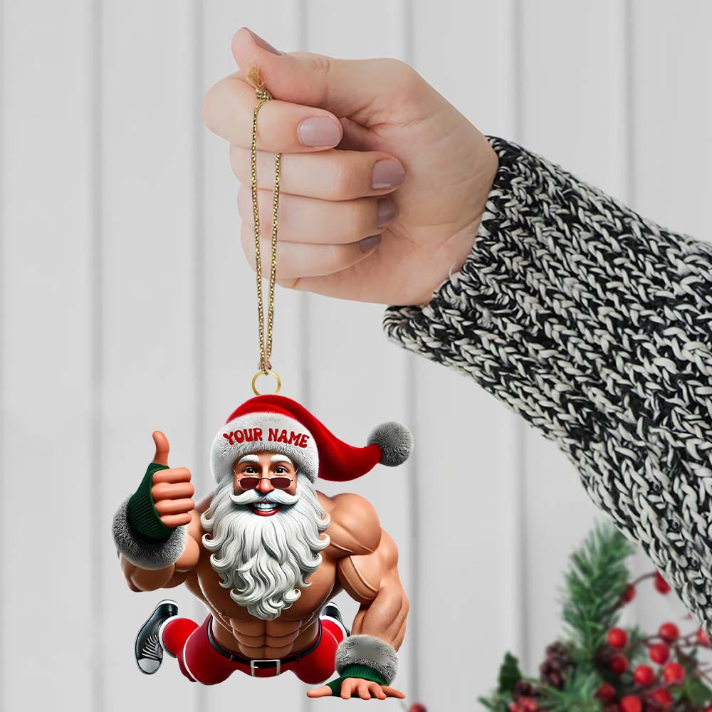 Fitness Santa, Home Decor, Christmas Ornament, Personalized Ornament