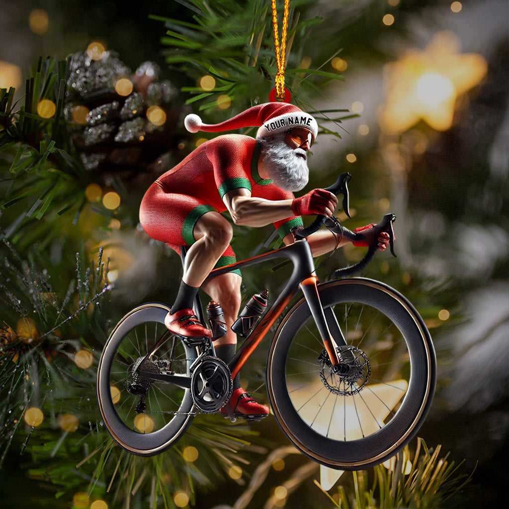 Santa Bicycle Racing Home Decor Christmas Ornament, Personalized Ornament