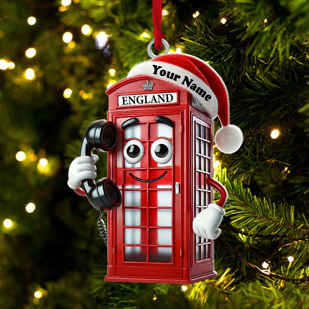 England Red Telephone Box Christmas Ornament, Personalized Ornament