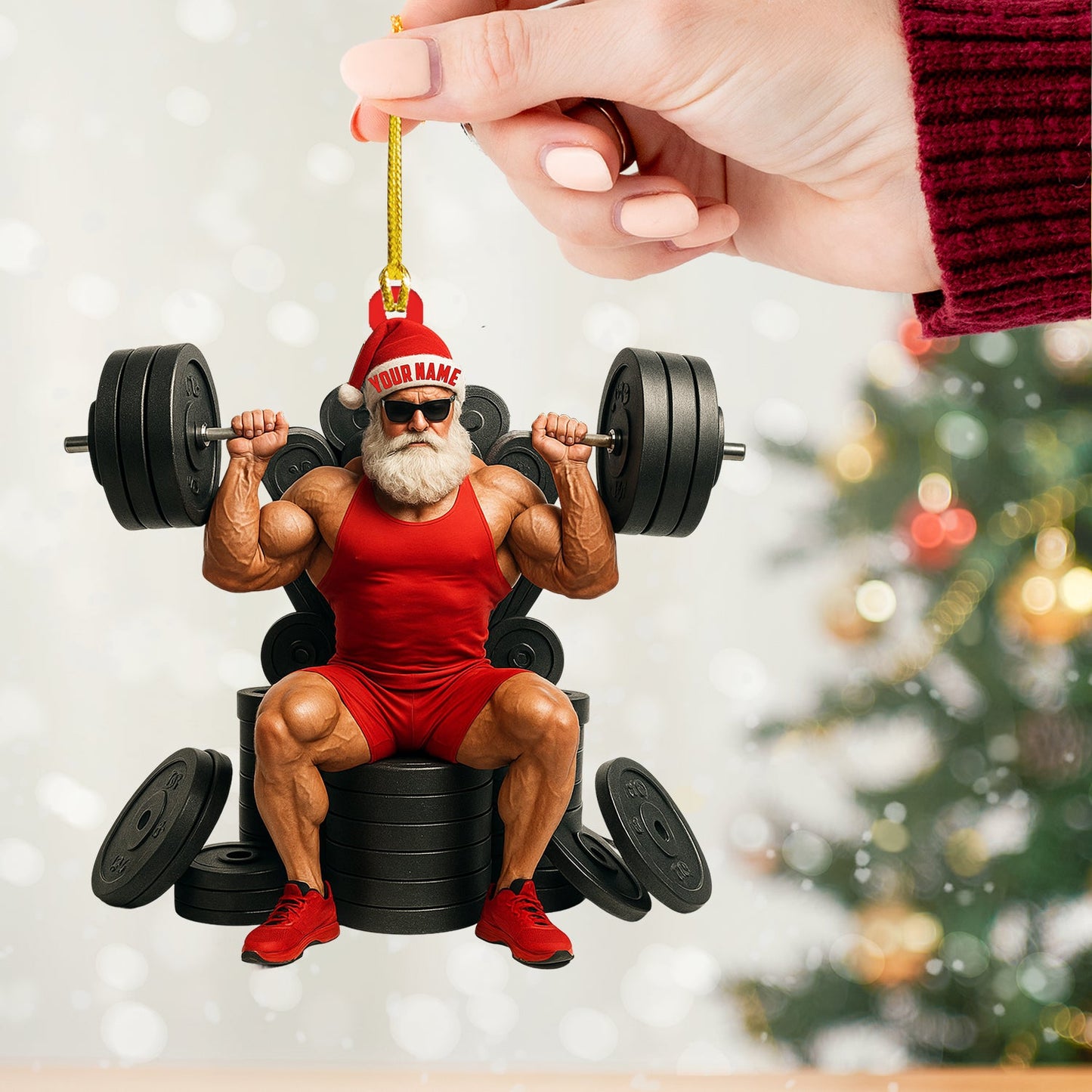Weightlifting Santa, Home Decor, Christmas Ornament, Personalized Ornament