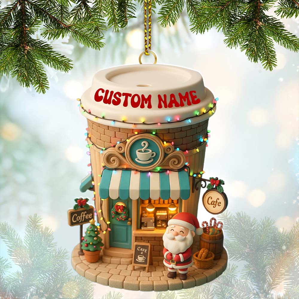 Santa Coffee Shop, Home Decor, Christmas Ornament, Personalized Ornament