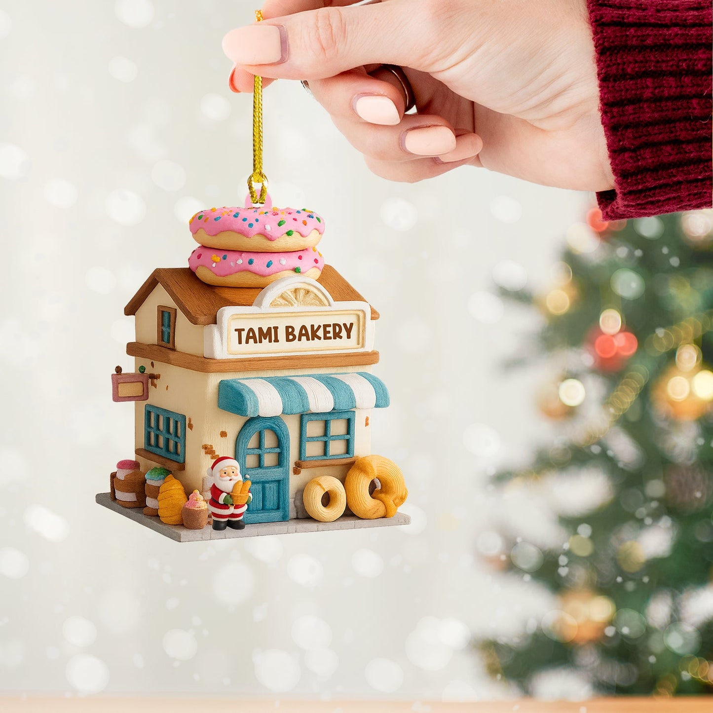 Santa Bakery Shop, Home Decor, Christmas Ornament, Personalized Ornament
