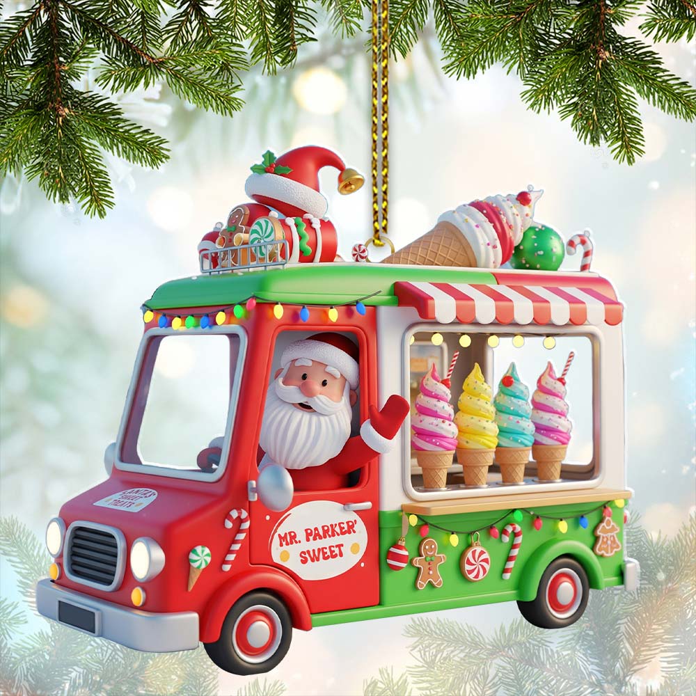 Santa Ice Cream Car, Home Decor, Christmas Ornament, Personalized Ornament