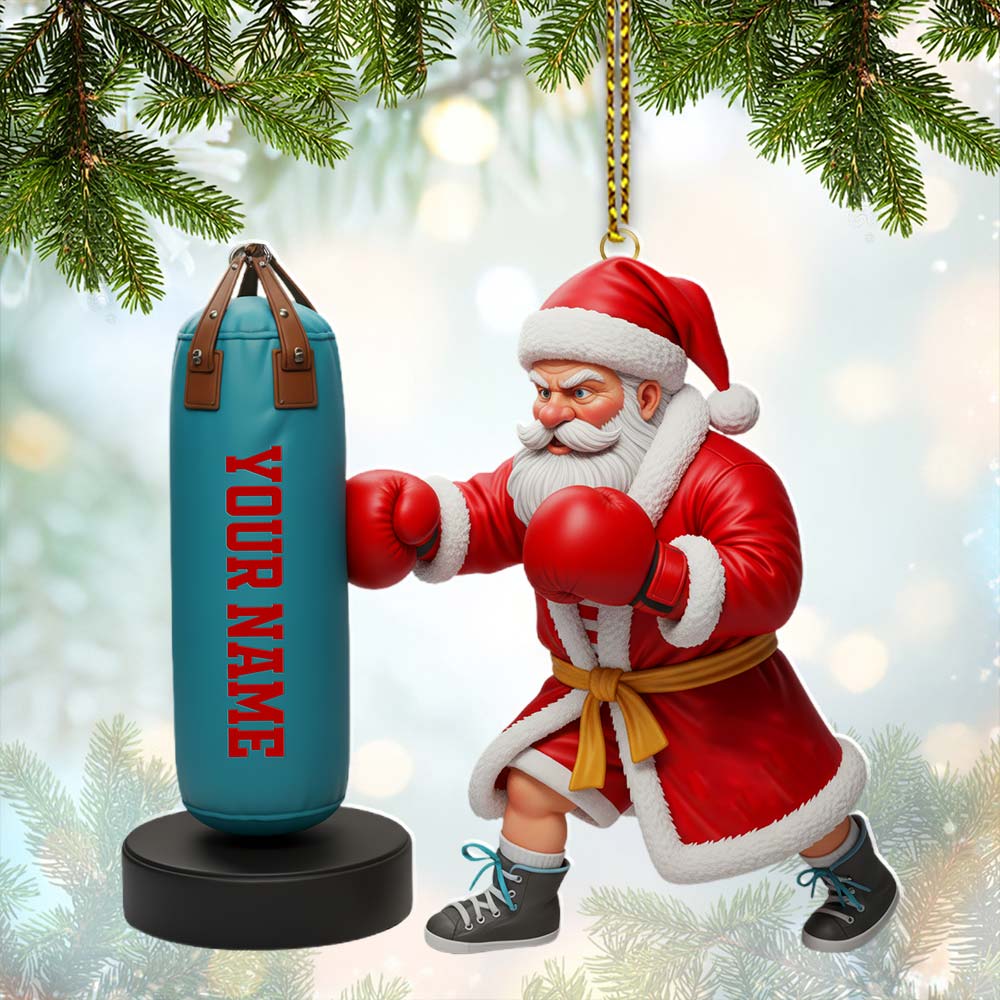 Santa Boxing, Home Decor, Christmas Ornament, Personalized Ornament