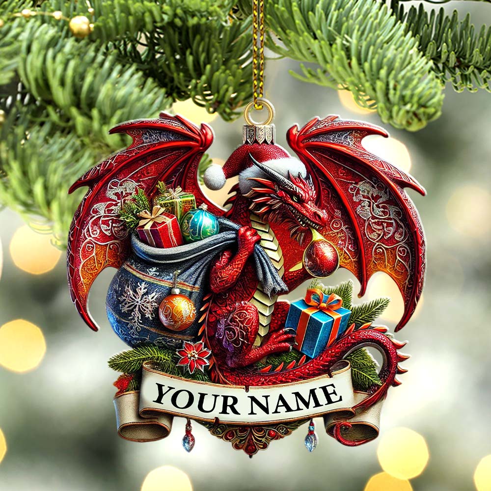 Custom Name Dragon Ornament, Christmas Gift for Dragon Lover