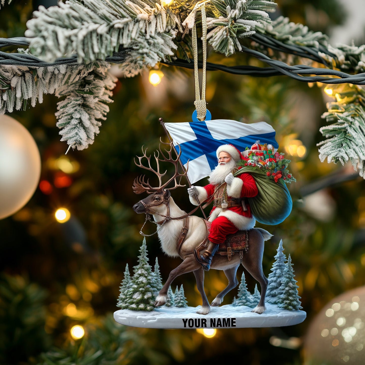 Santa Riding A Reindeer Home Decor Christmas Ornament, Personalized Ornament