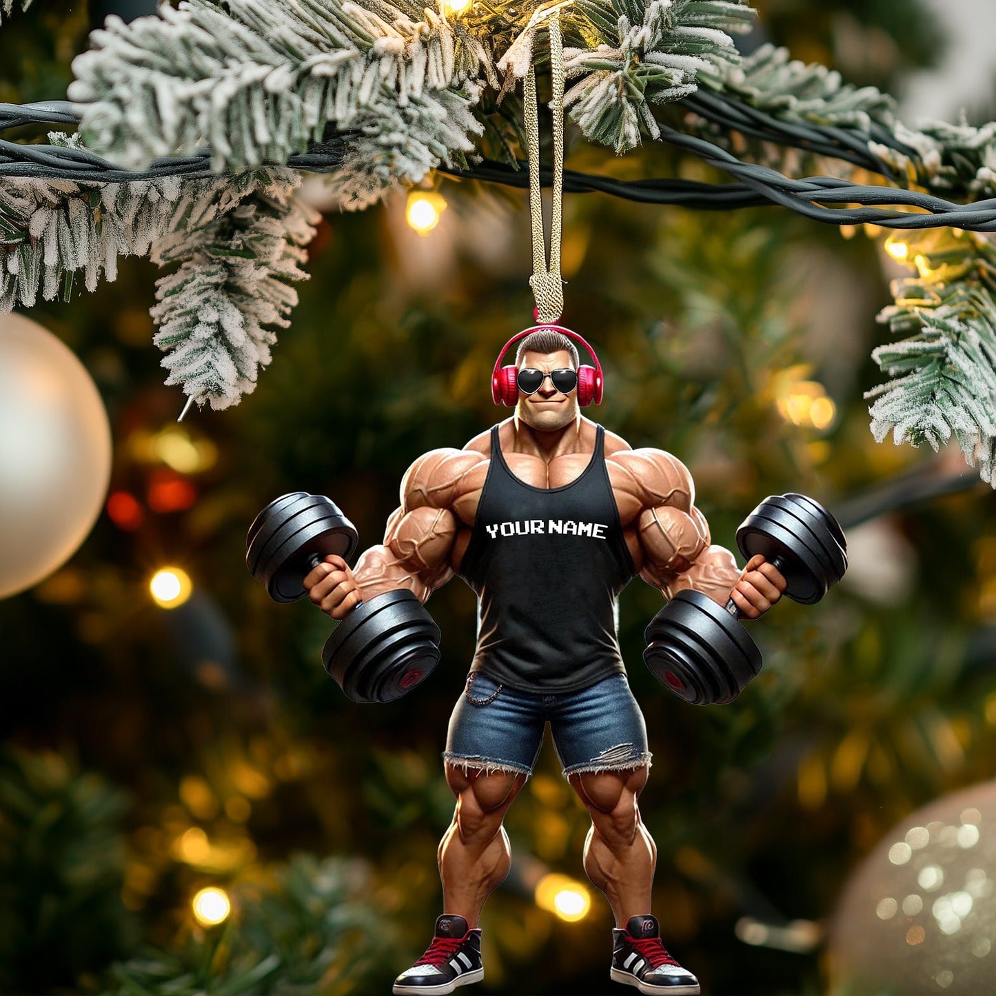 Muscle Man Christmas Ornament, Gym Ornament, Personalized Ornament, Gymnastics Christmas Gift