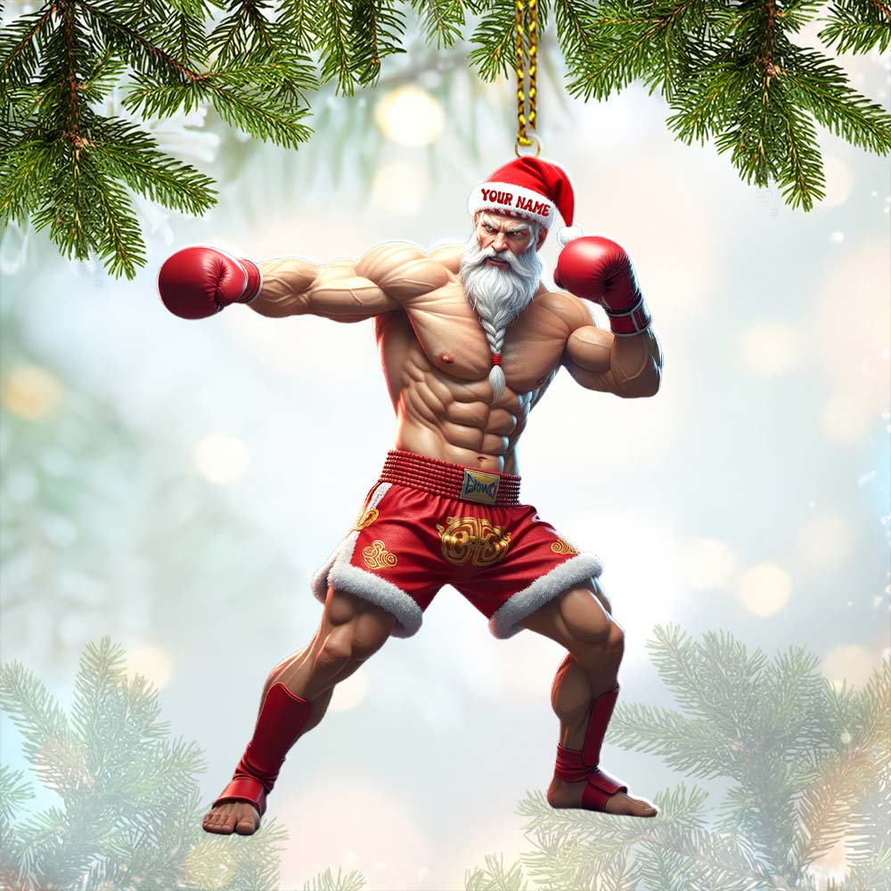 Muay Thai Santa, Home Decor, Christmas Ornament, Personalized Ornament