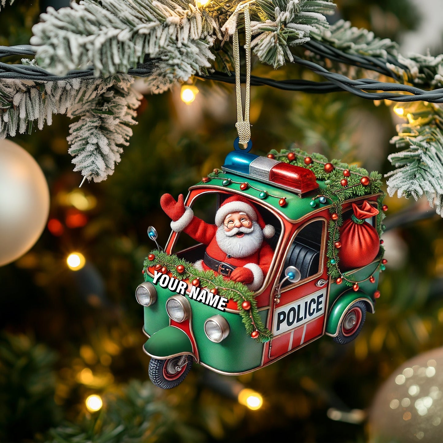 Police Santa Home Decor Christmas Ornament, Personalized Ornament