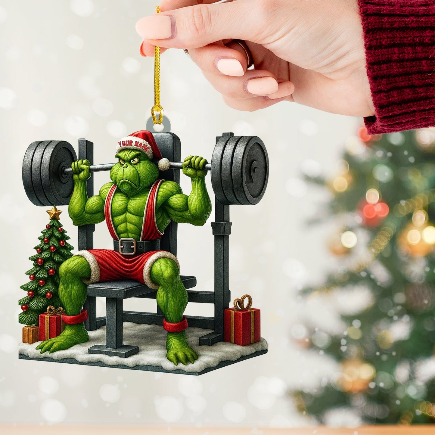 Weightlifting ELF, Home Decor, Christmas Ornament, Personalized Ornament