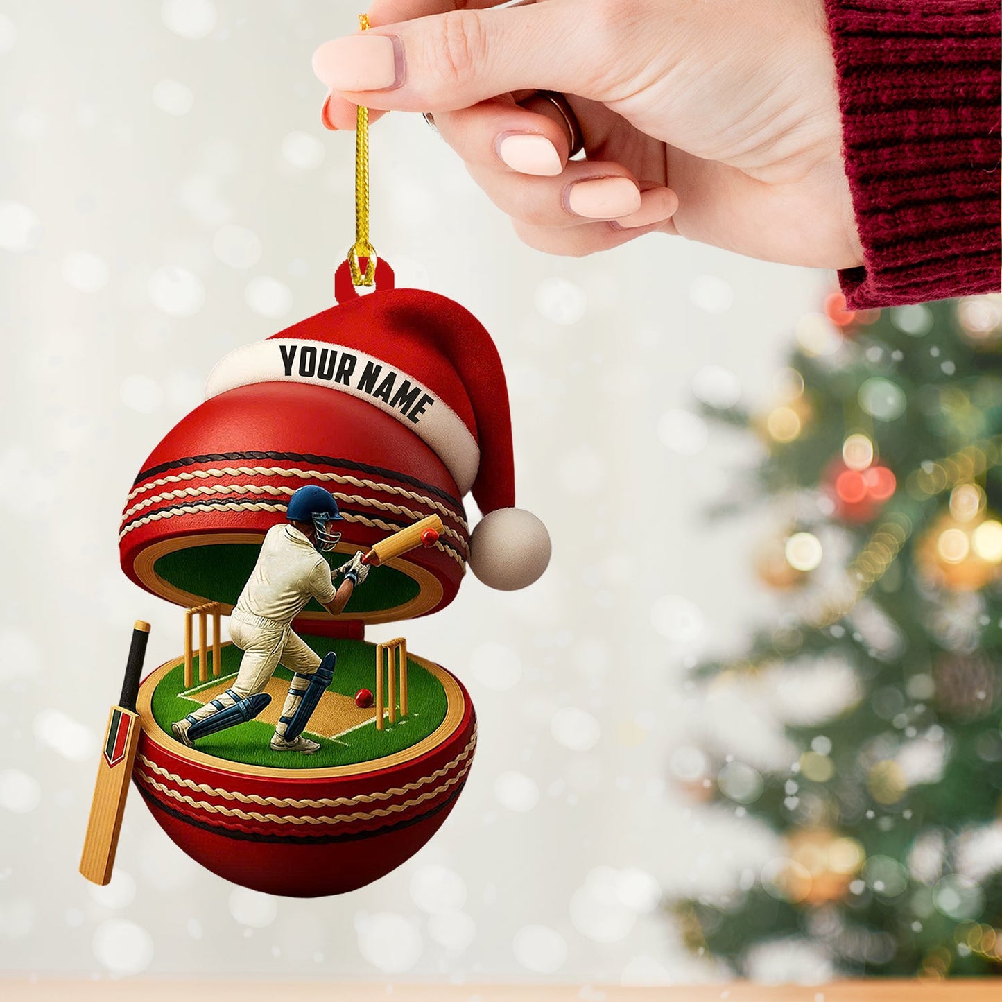 Christmas Cricket Player, Home Decor, Christmas Ornament, Personalized Ornament