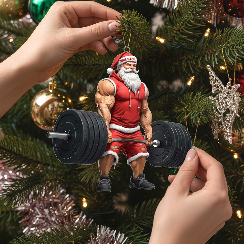 Weightlifting Santa, Home Decor, Christmas Ornament, Personalized Ornament