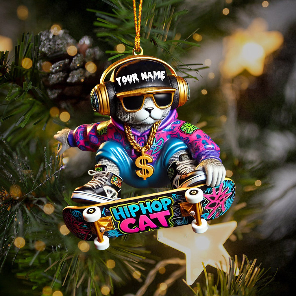 Hip Hop Cat Home Decor Christmas Ornament, Personalized Ornament