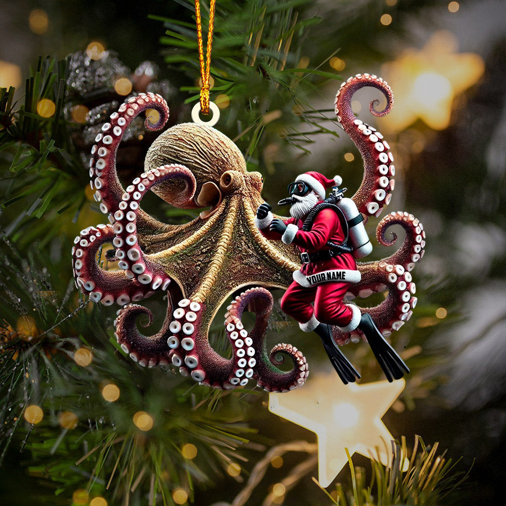 Octopus And Santa Home Decor Christmas Ornament, Personalized Ornament
