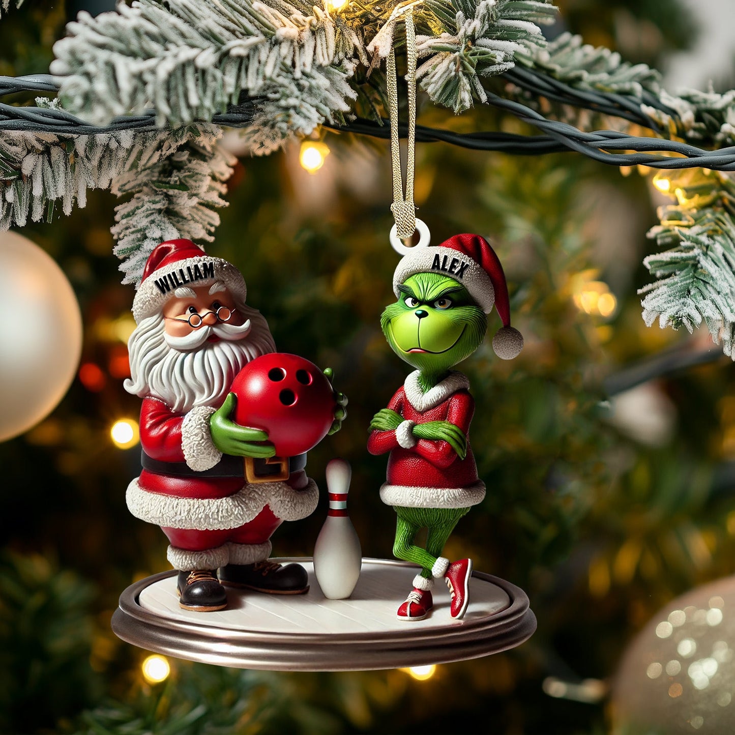 Bowling Santa And ELF Home Decor Christmas Ornament, Personalized Ornament