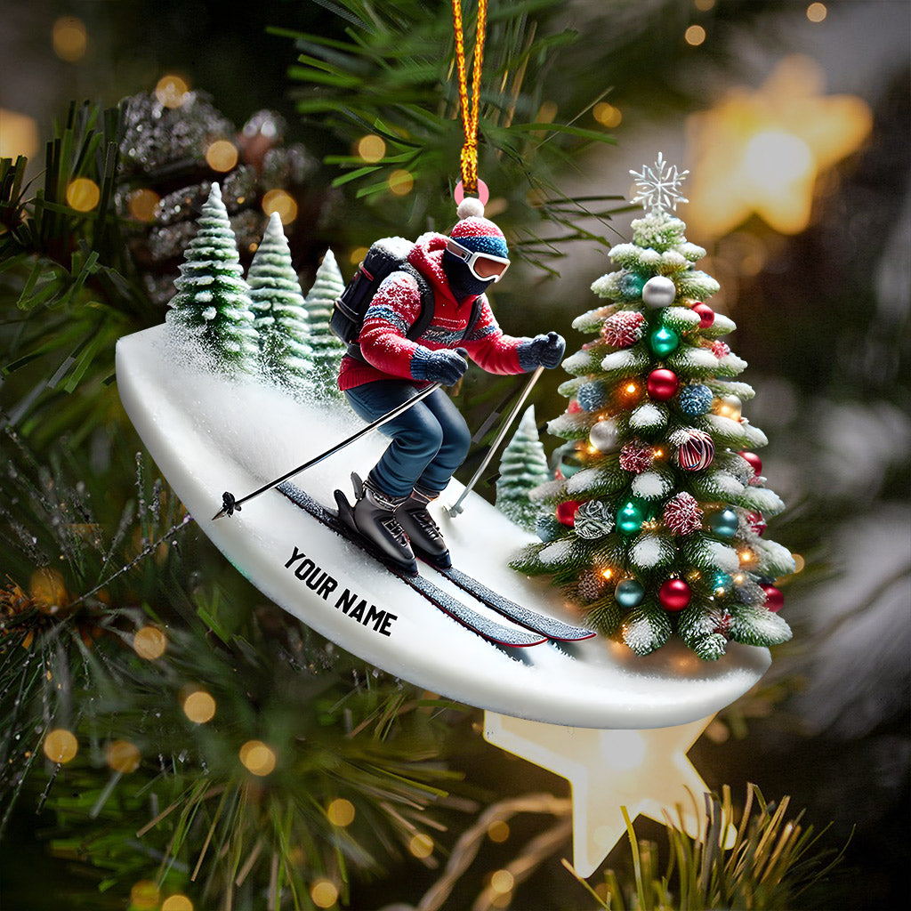 Merry Christmas Skiing Home Decor Christmas Ornament, Personalized Ornament