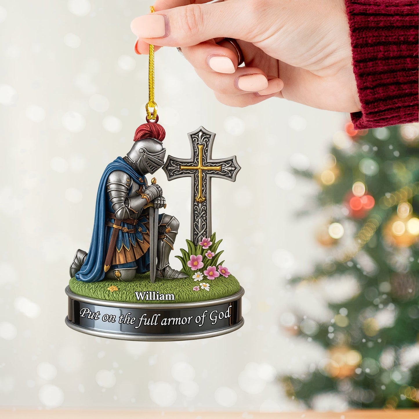 Kneeing Knight Gift For Christian, Home Decor, Christmas Ornament, Personalized Ornament