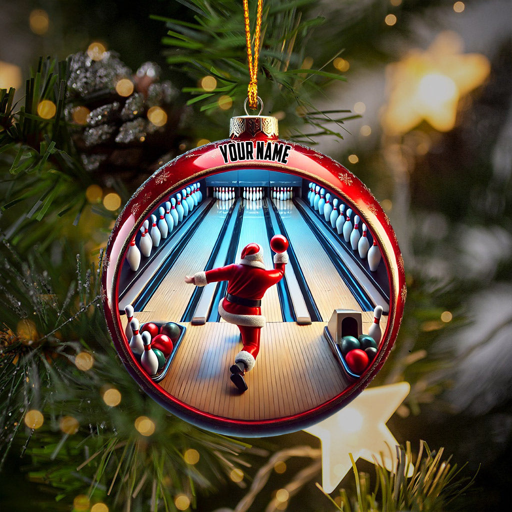 Bowling Santa Decor Christmas Ornament, Personalized Ornament