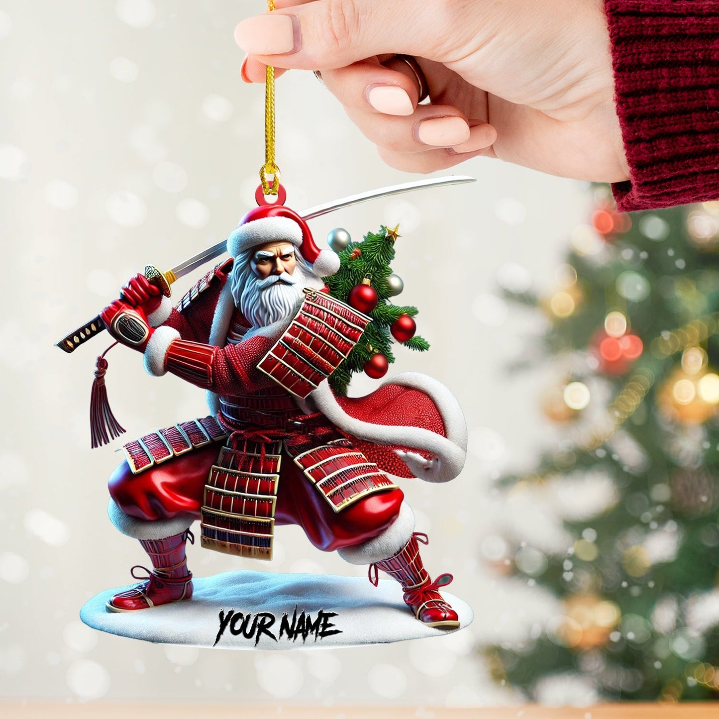 Santa Samurai Home Decor Christmas Ornament, Personalized Ornament